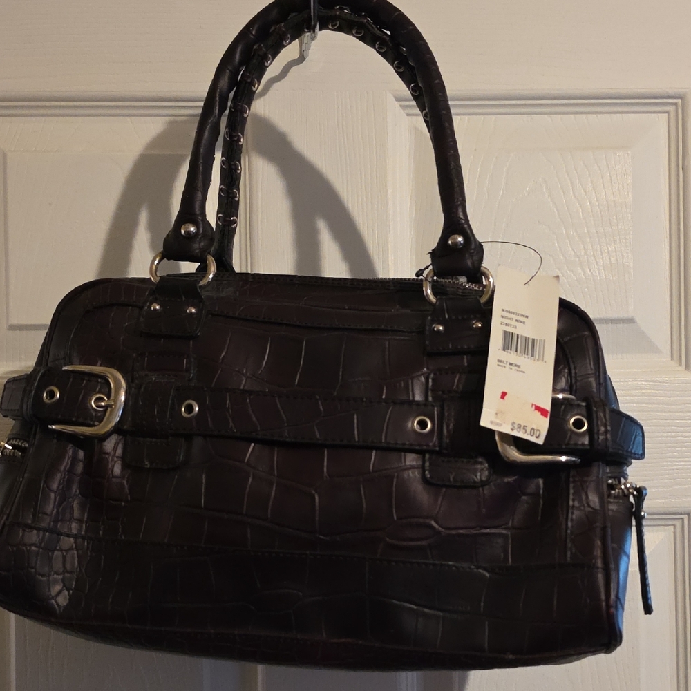 Nine West Dark Purple Croc-Embossed Satchel